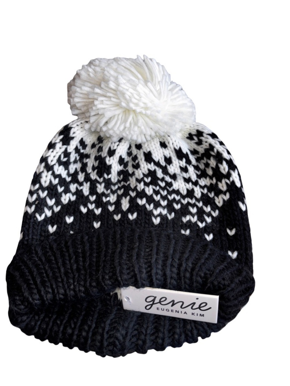 Eugenia Kim Knit Pom Pom Beanie Black White NWT - Picture 2 of 5